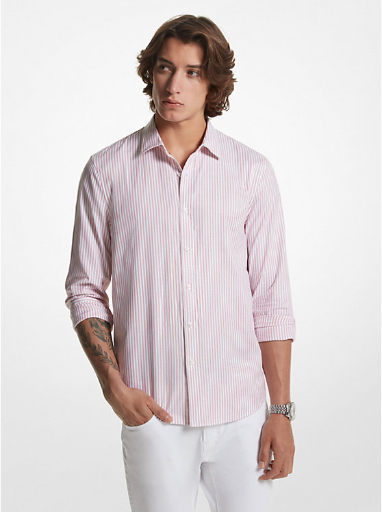 Michael Kors Striped Stretch Cotton Oxford Men Shirt DUSTY ROSE | USAWNA2233