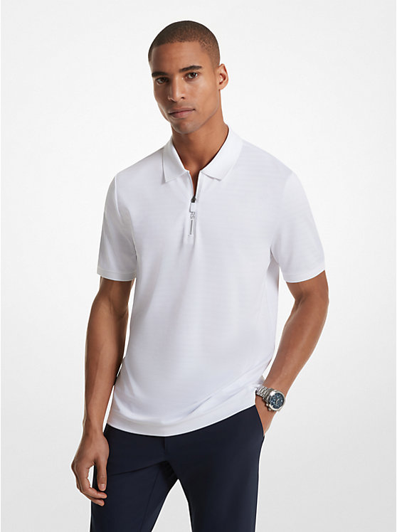 Michael Kors Striped Tech Performance Zip-Up Men Polo Shirt WHITE | USACTG2210