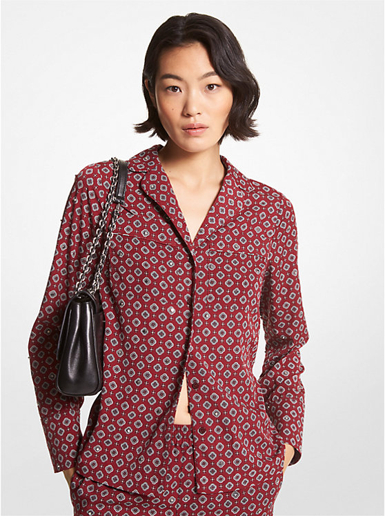 Michael Kors Studded Medallion Crushed Crepe Pajama Women Shirt MERLOT | USAMQA1477