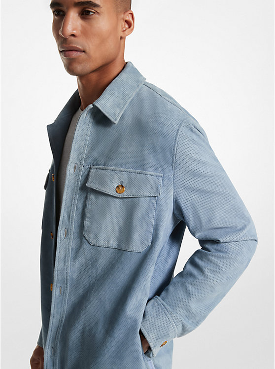 Michael Kors Suede Shirt Men Jacket CHAMBRAY | USAKOW2197