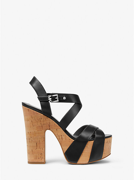 Michael Kors Suki Leather Platform Women Sandals BLACK | USAYXF1966