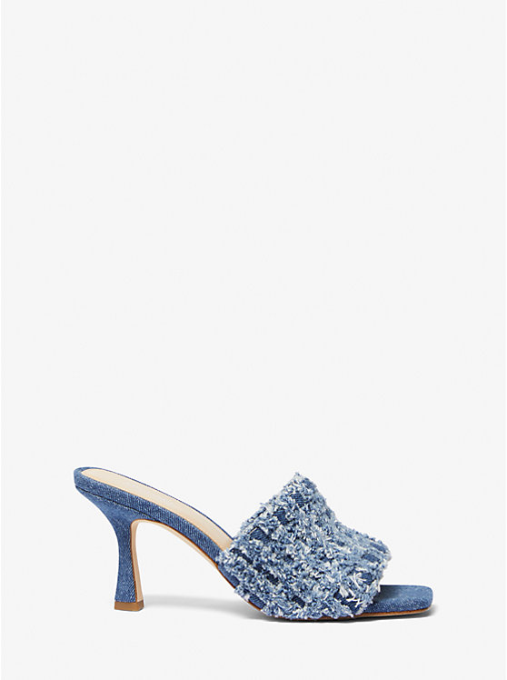 Michael Kors Tessa Frayed Denim Mule Women Sandals DENIM | USATCG1967