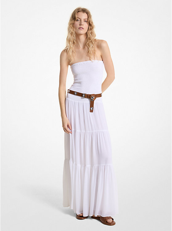 Michael Kors Tiered Smocked Georgette Maxi Women Dress WHITE | USAEBF1345