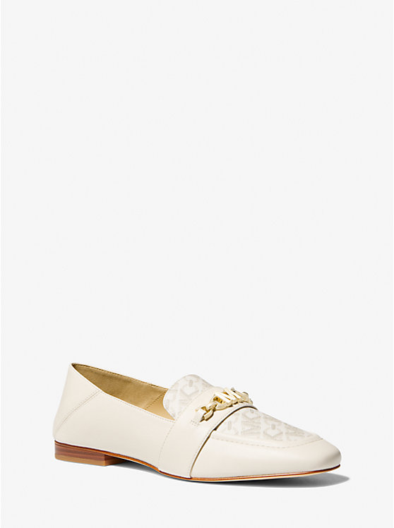 Michael Kors Tiffanie Leather and Empire Signature Logo Mule Women Flats VANILLA | USAUZV1705