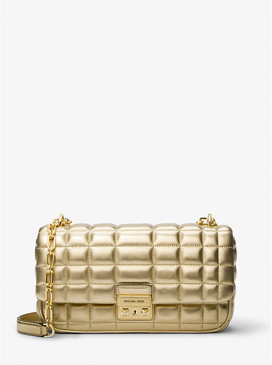 Michael Kors Tribeca Large Metallic Quilted Leather Women Crossbody Bag PALE GOLD | USADFP1152