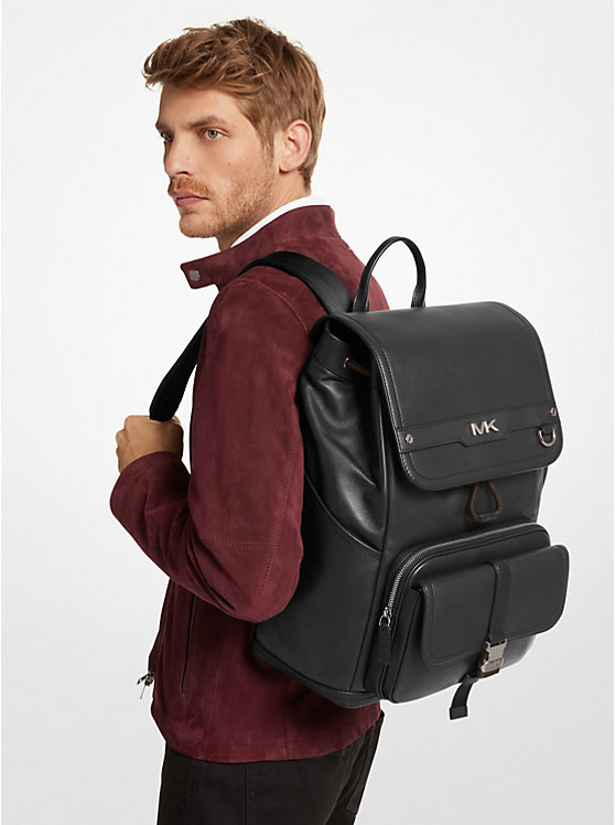 Michael Kors Varick Leather Men Backpack BLACK | USAMQF2101