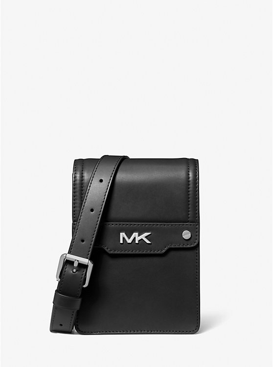 Michael Kors Varick Leather Smartphone Men Crossbody Bag BLACK | USAYXI2122