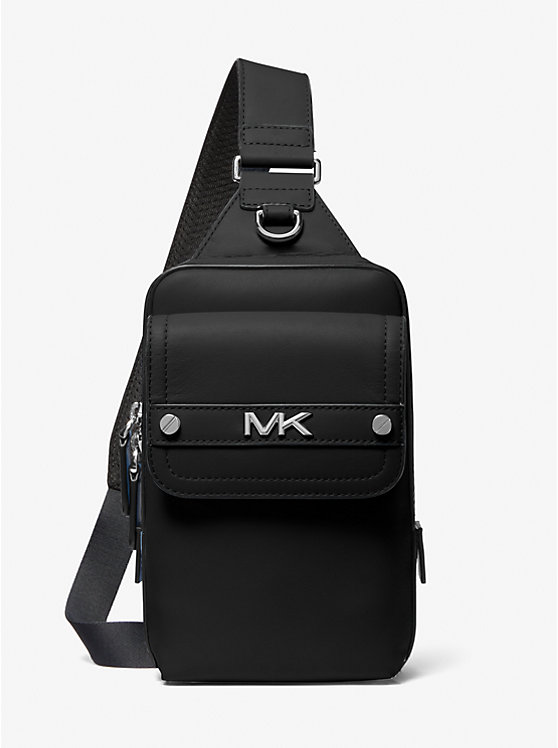 Michael Kors Varick Medium Leather Sling Pack Men Crossbody Bag BLACK | USARVP2124