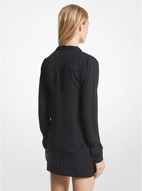 Michael Kors Viscose Blend Tie-Neck Women Blouse BLACK | USAYXK1457