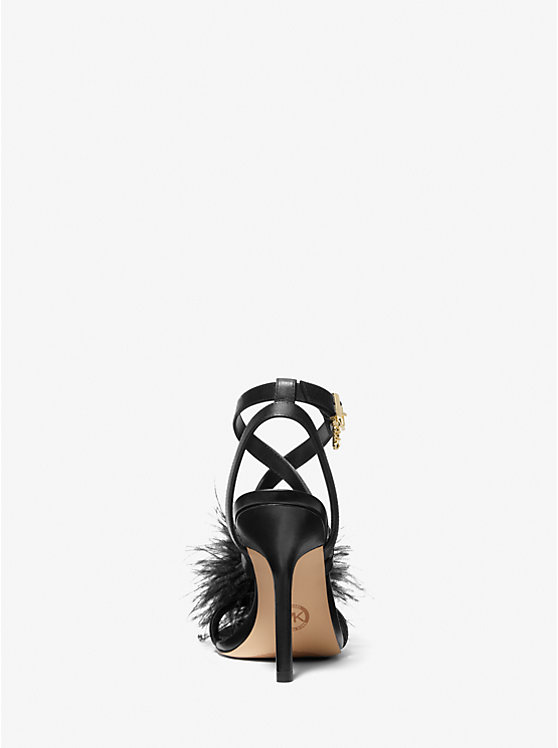 Michael Kors Whitby Feather Trim Leather Women Sandals BLACK | USAEBC1974