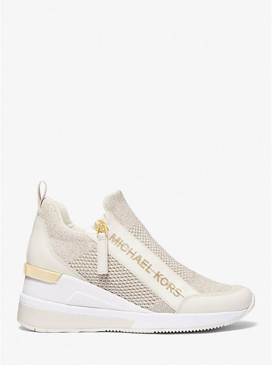 Michael Kors Willis Metallic Stretch Knit Women Trainers CHAMPAGNE | USAOKM2032