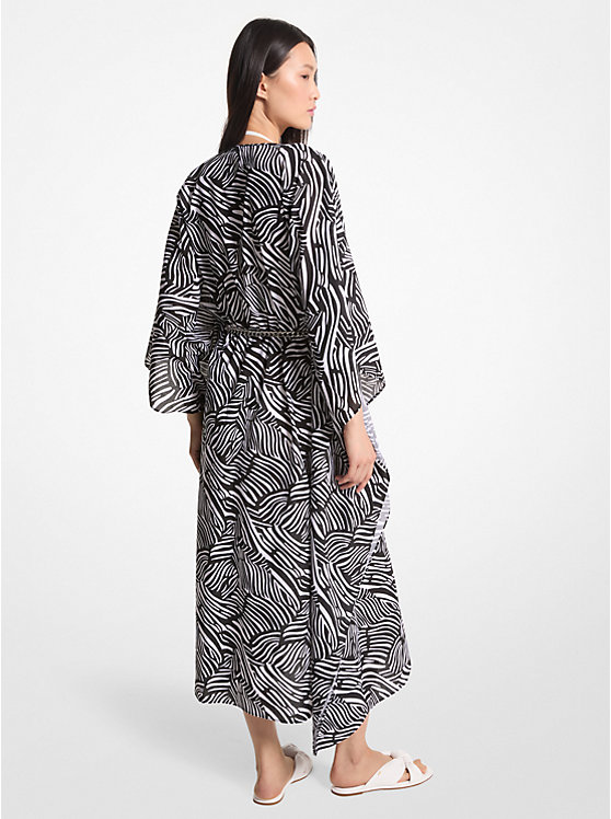 Michael Kors Zebra Organic Cotton Lawn Caftan Women Dress BLACK/WHITE | USAQMH1347