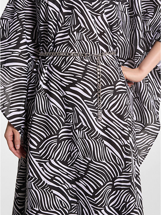 Michael Kors Zebra Organic Cotton Lawn Caftan Women Dress BLACK/WHITE | USAQMH1347