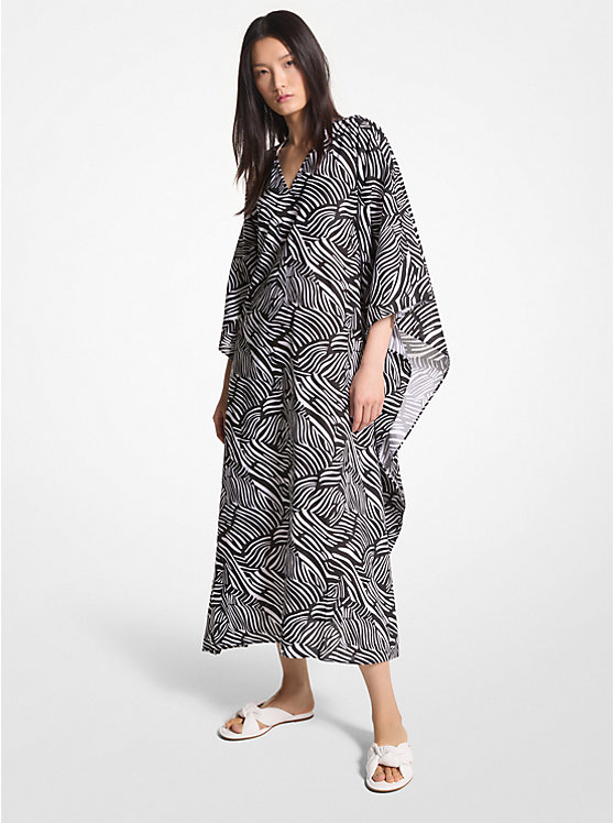 Michael Kors Zebra Organic Cotton Lawn Caftan Women Dress BLACK/WHITE | USAQMH1347