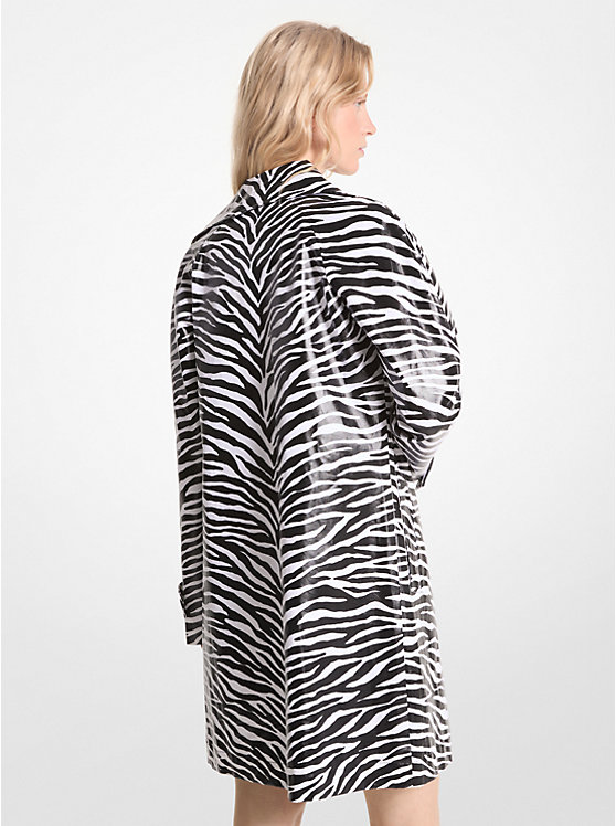 Michael Kors Zebra Print Cotton Twill Balmacaan Women Jacket BLACK/WHITE | USAKOT1417