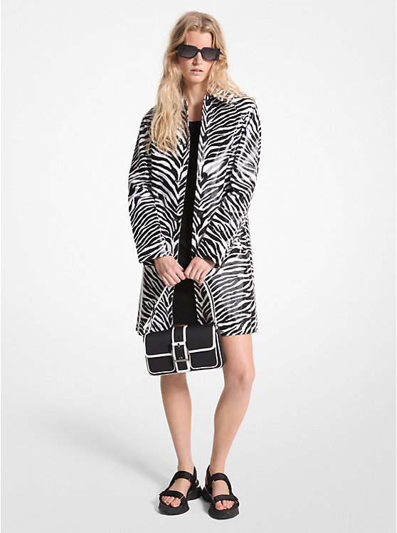 Michael Kors Zebra Print Cotton Twill Balmacaan Women Jacket BLACK/WHITE | USAKOT1417