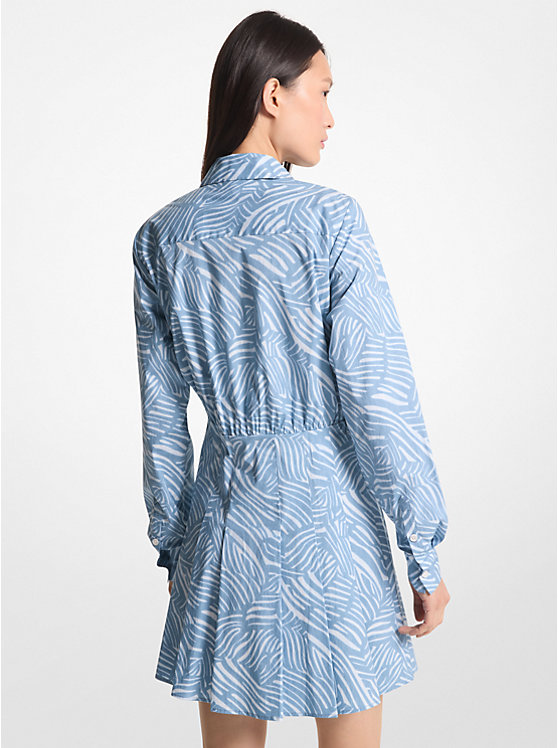 Michael Kors Zebra Print Stretch Cotton Poplin Shirt Women Dress CHAMBRAY | USAWNK1349