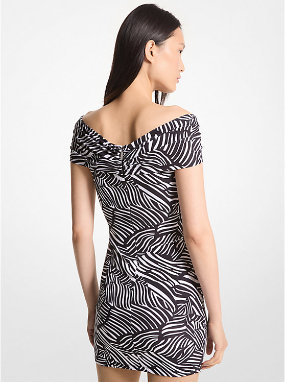 Michael Kors Zebra Print Stretch Matte Jersey Off-The-Shoulder Women Dress BLACK/WHITE | USAEBL1350